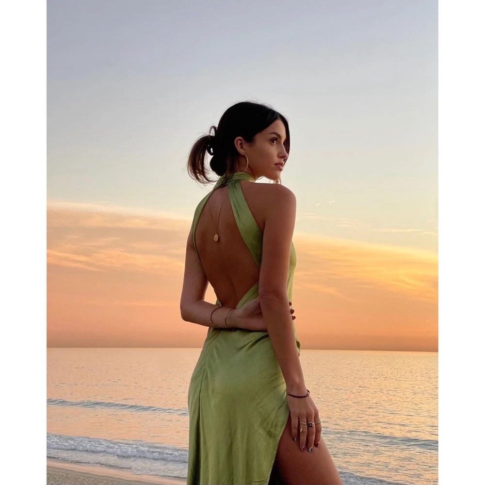 NWT For Love & Lemons | Green Satin Pia Maxi Dress